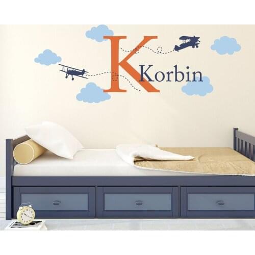 Makeyes Custom Name Wall Sticker Airplanes Clouds Wall Decals Kids Name Personalized Baby Bedroom Wall Decor Vinyl Sticker Q884
