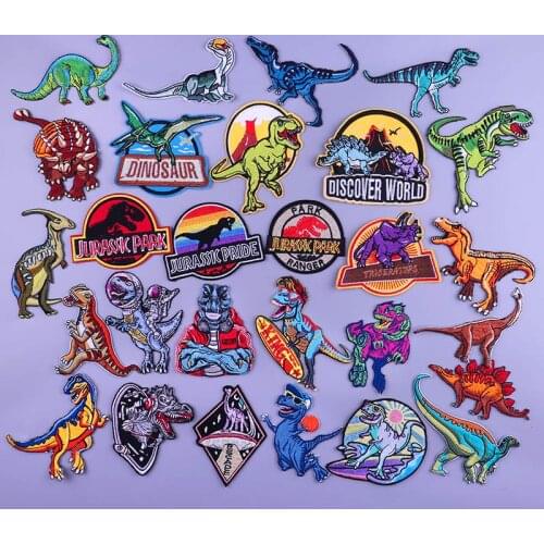 Pulaqi Dinosaur Patch Cartoon Iron On Patches For Clothing Movie Patch Jurassic Park Stripes For Clothes Animal Dinosaur Badge