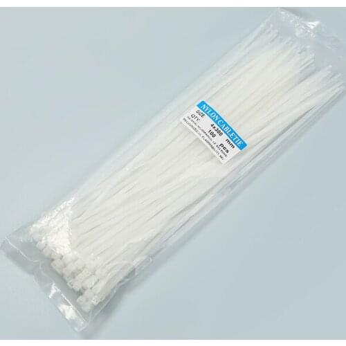 Nylon Cable Ties Self Locking White 4x300mm plastic Loop Wire Wrap Zip Ties Fasten Cable