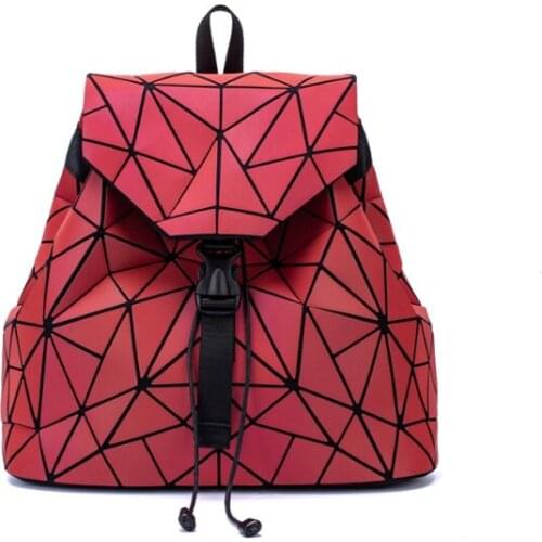 2021 New Luminous Backpack Colorful Geometric Backpack Womens Fashion Folding Rhombic Girls' Party Trip Red