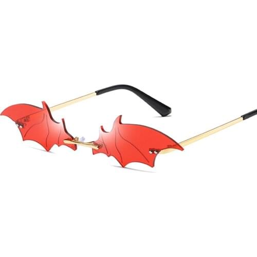 Vintage Luxury Red Black Bat Sunglasses Women Rimless Metal Sun Glasses Female Personality Trending Narrow Shades Oculos De Sol