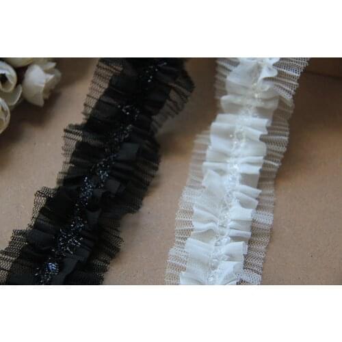 Wholesale 10yards/lot 4cm Wide Black /White Classic Lace Trim Ruffle Lace Ribbons DIY Craft - Free Shipping Z1005