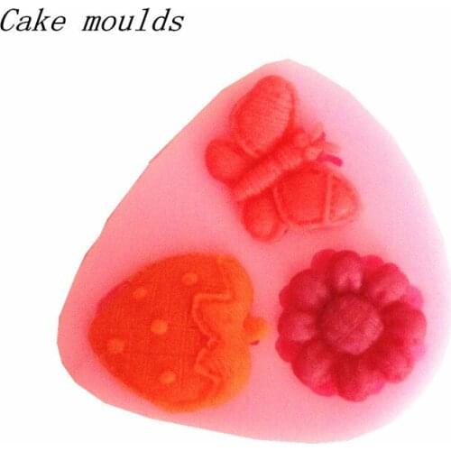 Wholesale Silicone mold K181 Mini butterfly strawberry flower shape Clay mold Decoration Fondant cake mold
