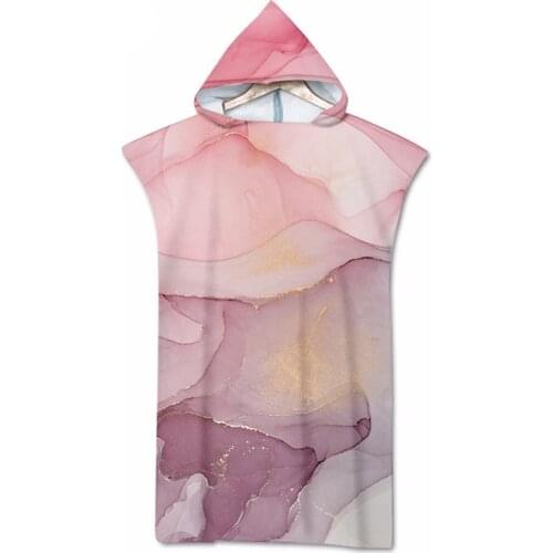 Summer Holiday Hooded Beach Towel Microfiber Marble Print Changing Robe Poncho Surf Towel for Swimming Outdooor Bathrobe Wetsuit