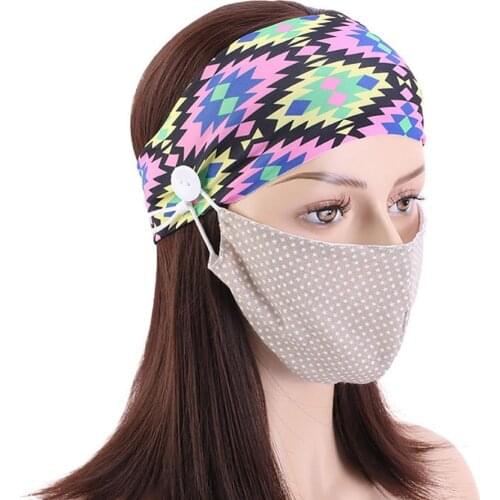 Button Headband Holder Wearing mask Protect Ears Unisex Running Elastic Hair Band Headwear facemask with Button Mask Holder