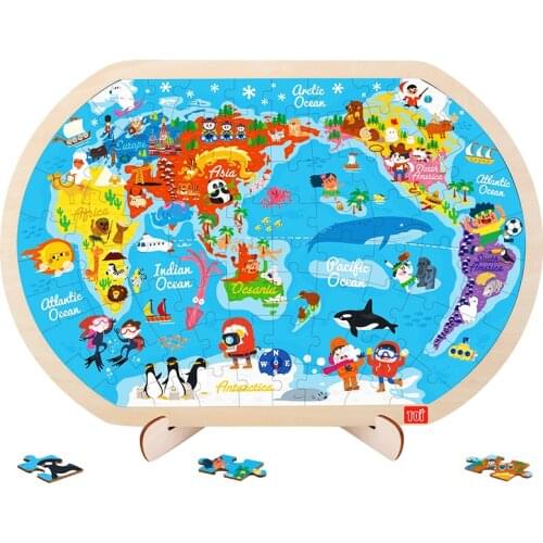 Toi Kids Early Educational Children Popular Colorful 80 Pieces Wooden Cartoon World Map Jigsaw Puzzle Toys More Than 3 Years Old