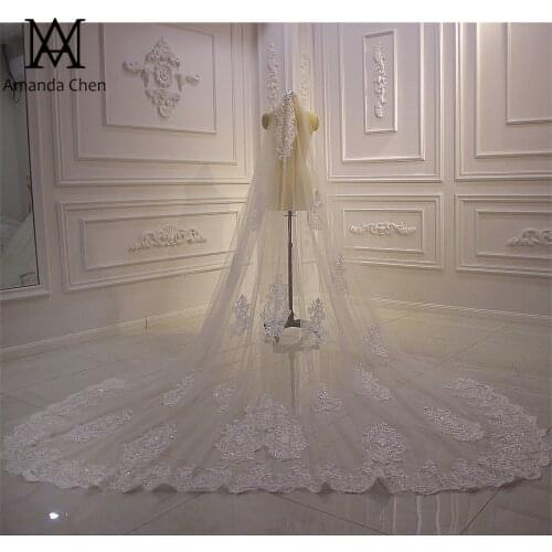 Luxury One Layer Lace Appliqued Long Veil For Wedding