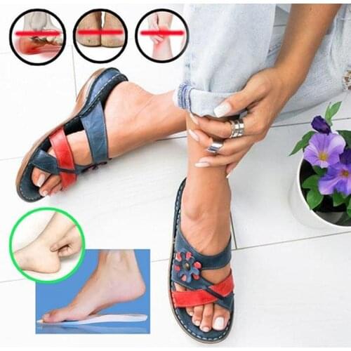 Gladiator Sandals Womens Summer Floral Comfortable Sandals Ladies Strap Slippers Roman Female Flip Flops Outdoor Sandals Cusion