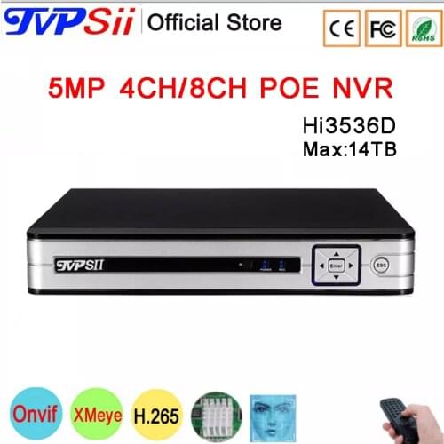 Silver Panel Max 8TB SATA Hi3536D Xmeye Audio H.265+ 5MP 8CH 8 Channel 4CH Face Detection 48V POE Onvif CCTV DVR NVR