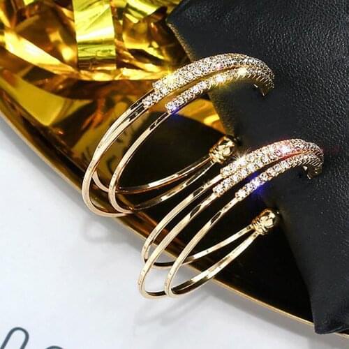 Rhinestone Circle Earrings Silver Color Crystal Round Hoop Earrings For Women ​jewelry Zirconia Pave Hoop Earrings For Wome