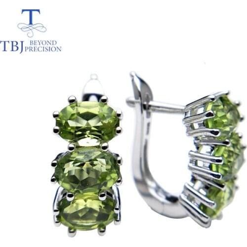 TBJ,natural green Peridot gemstone earring trendy simple earrings in 925 sterling sliver ,simple design for girls with gift box