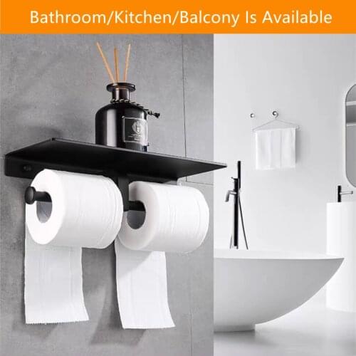 Toilet Paper Rack Silver/Black Aluminum Tissue Holder Dual-side Roll Paper Hook Storage Rack Bathroom Toilet Paper Towel Holder