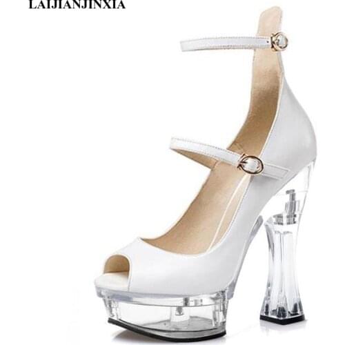 LAIJIANJINXIA Summer New Style Sexy Shallow Super Big Size 46 Womens Pumps 14 Cm High Heeled Shoes Buckle Strap Fashion Shoes