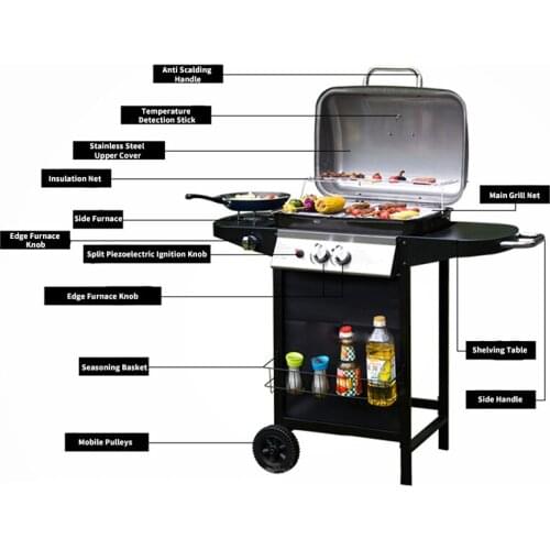 Courtyard Outdoor Gas BBQ Grill Garden Household American Style Braised Oven Removable Barbecue Rack With Seasoning Basket