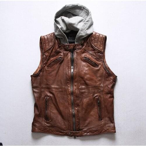YR!Free shipping.High quality biker leather vest.luxury tanned sheepskin jacket.brand new leather clothes.Euro size