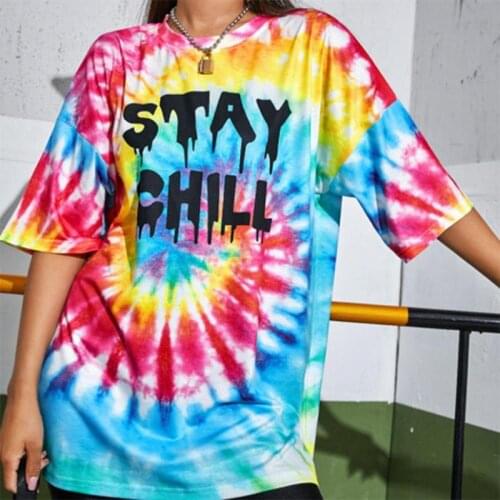 Women Tees New Trend Multicolor Tie-Dyed Letter Printing Womens Short Sleeve T-Shirt Tops