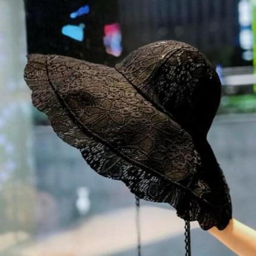 COKK Summer Hats For Women Lace Hollow Sun Hat Women Big Wide Brim Sun Protection Fisherman Hat Female Elegant Fashion Design