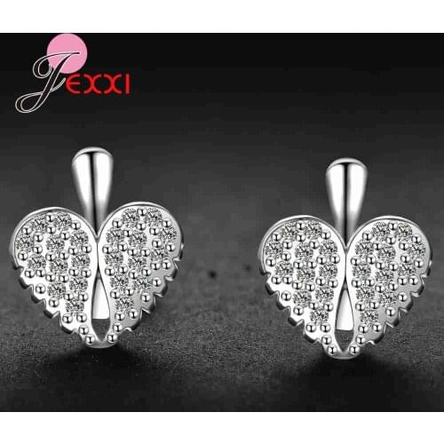 High Quality Heart Shape Women Girls Party Engagement Jewelry 925 Sterling Silver Stud Earring Full Cubic Zirconia