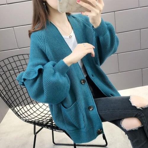 2021 Spring Autumn Women Knitted Cardigan Fashion V Neck Female Long Sleeve Loose-fitting Sweater Top Ladies Blouse Slim H117