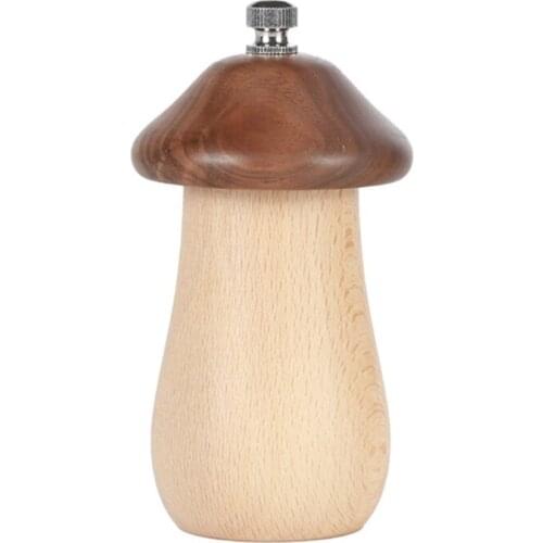 Cute Mushroom-Shape Manual Wooden Pepper Grinder, Seasoning Grind Tools, Portable Abrader Gadget Kitchen Supplies 1Pc