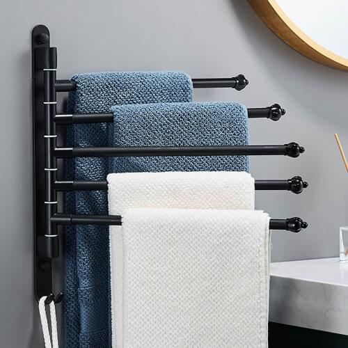 2/3/4-Bar Stainless Steel Wall Mounted Save Space Rotate Towel Rail Towel Holder Kitchen Shelf Bathroom Towel Rack With Hanger