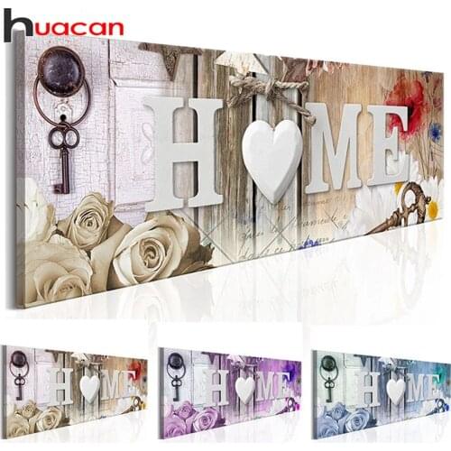 Huacan 5D Diamond Painting New Home Text Diamond Mosaic Embroidery Cartoon Needlework Beaded Pictures Bedroom Decoration