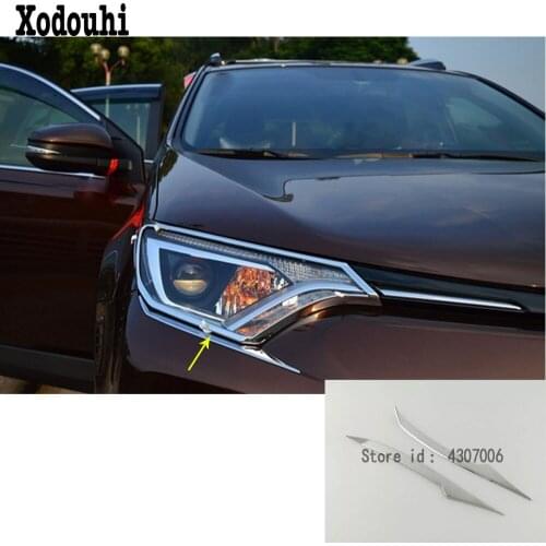 Car sticker cover head front eyebrow trim light lamp frame cover parts 2pcs For Toyota RAV4 2016 2017 2018