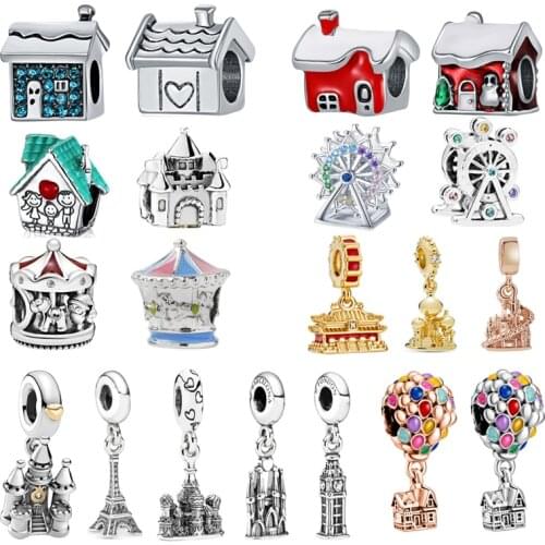 New Castle Shape Hot Air Balloon lron tower Pendant Beads Fit Original Pandora Charms Silver Color Bracelets Women Girl Jewelry