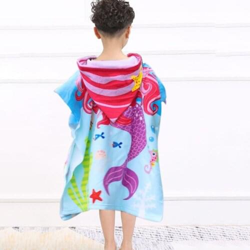 Children Hooded Cloak Purple Mermaid Beach Towel Kids Swimwear Bath Children Fiber Bath Towel Cartoon Kids Beach Hooded Cloak