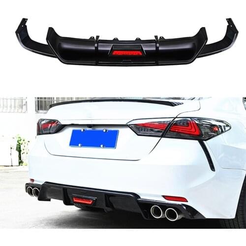 1pcs Carbon Fiber Look Tail Splitter Kit For 2018-2021 TOYOTA Camry 8TH Rear Bumper Diffuser Lip Muffler Bracket Glossy Black
