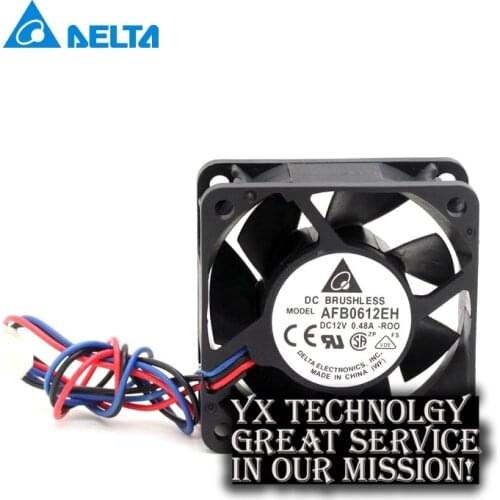 For Delta 60*60*25mm 3-wire AFB0612EH-ROO 60mm 12V 0.48A 6025 6 cm double ball bearing cooling fan