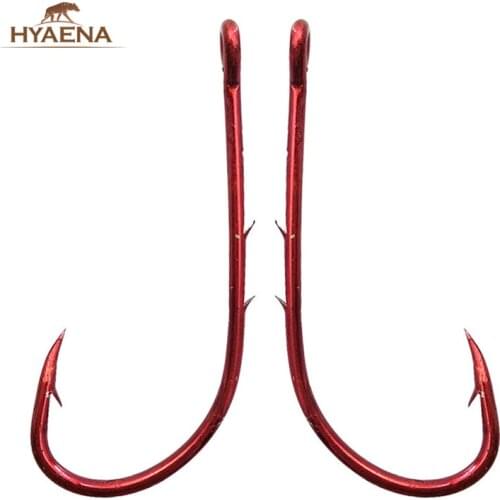 Hyaena 100pcs 92247 Fishing Hooks Long Shank Baitholder High Carbon Steel Fishing Barbed Hook Red Fishhook