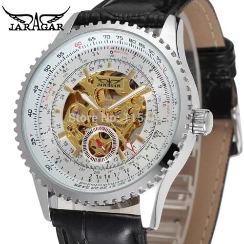 JAG8058M3S1 new best price Winner Automatic men skeleton silver wristwatch black leather strap free shipping with gift box