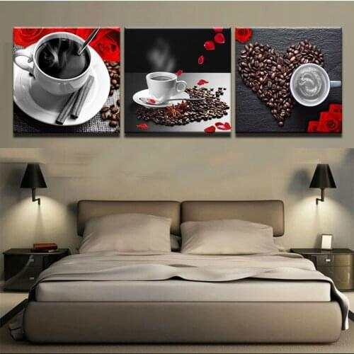 3 Pieces Coffee Petal Coffee Bean Cup Printing On Canvas Home Decoration Room Posters Framework Wall Art Modular Picture