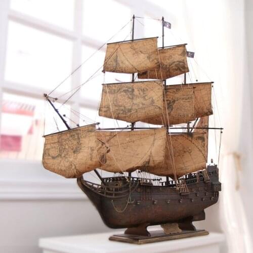 Mediterranean Pirates Model Assembled Ornaments 95cm Manual European Craft Accessories Handmade Sailboat Mediterranean Wooden