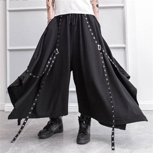 Mens trousers spring and summer outfit dark yamamoto style skirt rivet ribbon decoration loose mens skirt trousers trend