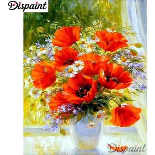 Dispaint Full Square/Round Drill 5D DIY Diamond Painting "Red flower" Embroidery Cross Stitch 3D Home Decor A10555