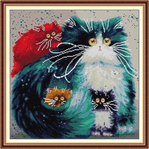 Colorful Cat Animal Painting Counted Cross-stitch Kits 14CT DIY Handmade Cross Stitch Embroidery Kit 11CT Printed Needlework Set