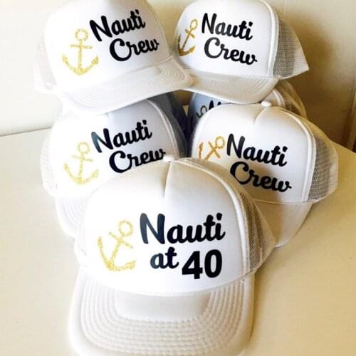 Nauti at 40 Nauti Crew Trucker Hat Nautical beach travel cruise themed 40th forty Birthday party decoration gift Photo props