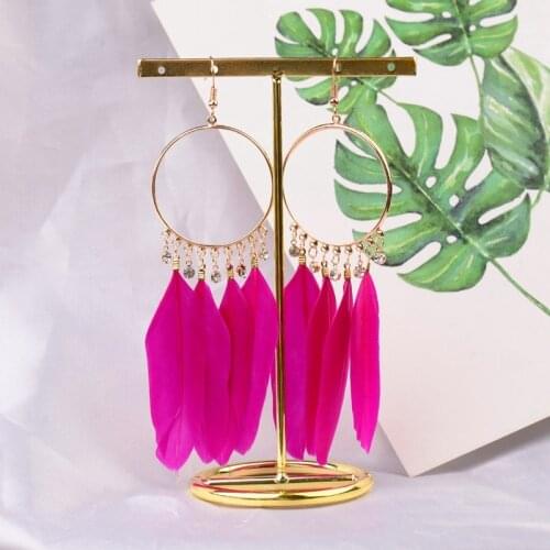 New Vintage Big Round Feather Bohemian Yellow Earrings Ethnic Summer Tassel Statement Dangle Earring Indian Jewelry HQE953