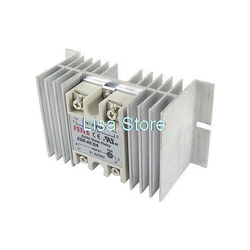 Single Phase Solid State Relay SSR-40DA 3-32V DC 24-380V AC w Aluminum heat sink