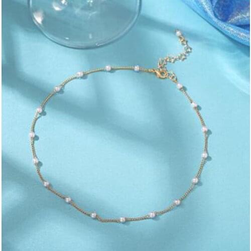 Women Simple Pearl Bead Chain Choker Necklace Crystal Leaf Tassel Necklace For Women Fashion Jewelry Prom Accessories