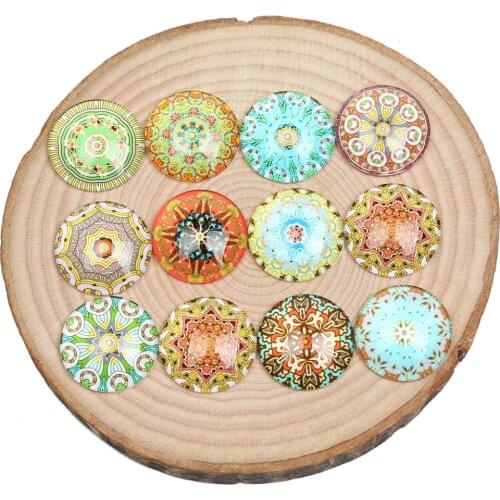Reidgaller 50pcs mix kaleidoscope mandala photo round dome glass cabochon 8mm 10mm 12mm diy jewelry findings for earrings making