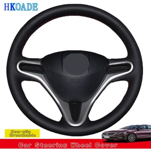 Handstitched Black Hige Soft Faux Leather Car Steering Wheel Cover For Honda Fit City 2009-2013 Insight 2010-2014 Jazz 2009-2013