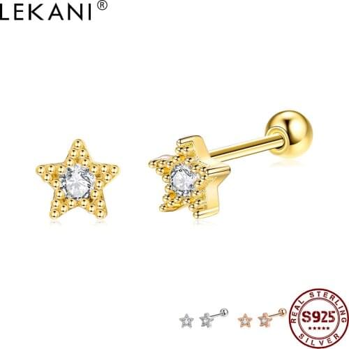 LEKANI Pentacle Stud Earring For Women S925 Sterling Silver Simple Trendy Style Earrings 3 Color Choose Egagement Party Jewelry