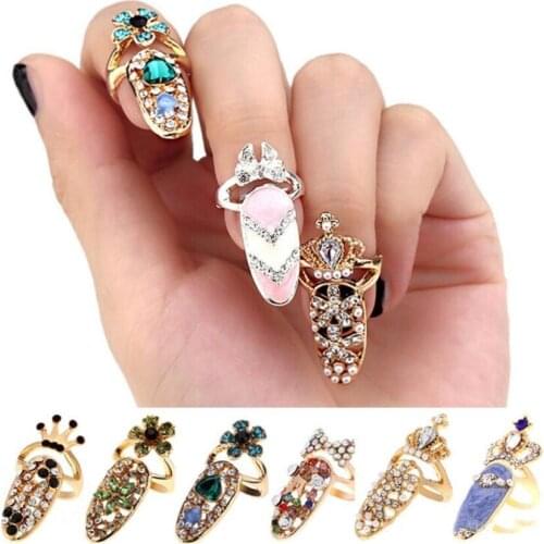 Rhinestone Fingernail Ring, Nail Jewelry, Flower Crystal Nail Rings For Rhinestone Fingernail Protective Jewelry 12 Styles,KU766