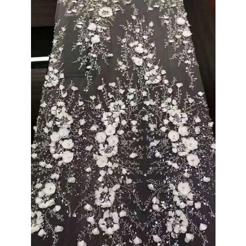 High-end atmospheric white 3D flower wedding dress with bead tube sequin embroidery, suitable for ladies' wedding dress skirts