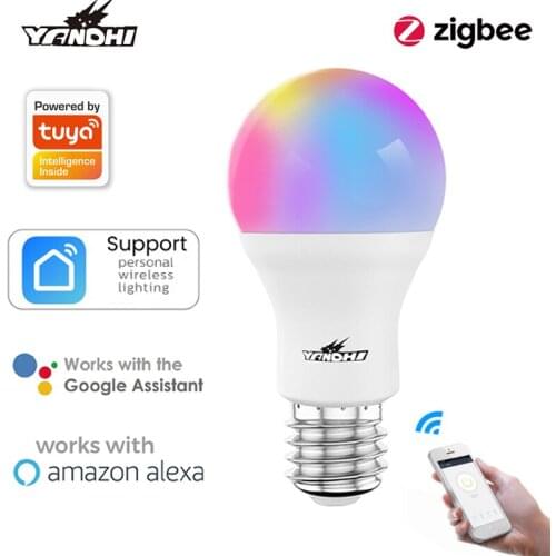 YANDHI 10W Zigbee 3.0 Smart E27 RGBW LED Bulb Lights RGB Changeable Colorful RGBWW LED Lamp With Tuya App Remote+Memory Mode