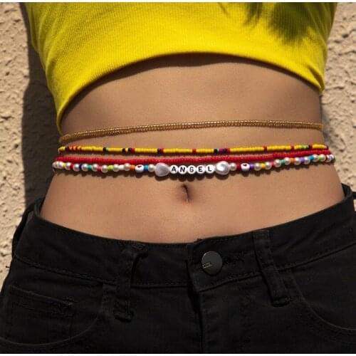 Ethnic Style Sexy Alphabet Handmade Beaded Rice Bead Waist Chain Female Wild Suit Body Chain Girl Banquet Jewelry Gift 2021 New