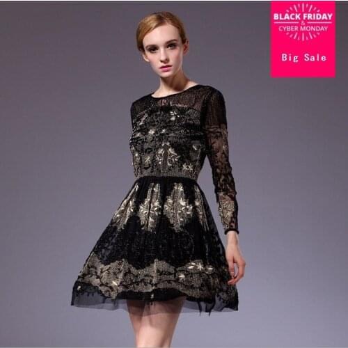 2020 spring European station lace gauze gold thread embroidery flower heavy rubber beading dress Back deep V halter dress wj210